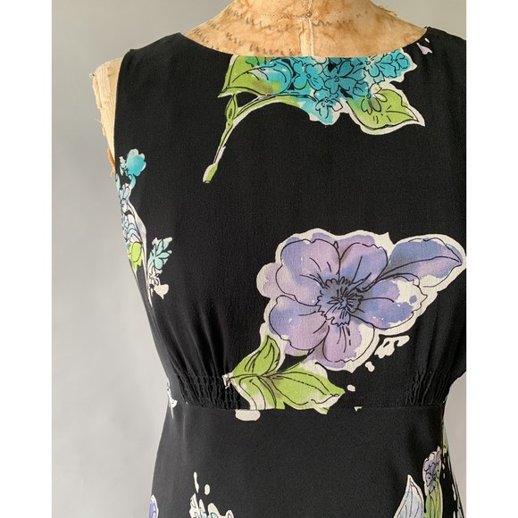 VTG Y2K Talbots Black Floral Silk Chiffo 1930s Style Bias Cut Dress S Size 4 - Picture 4 of 10